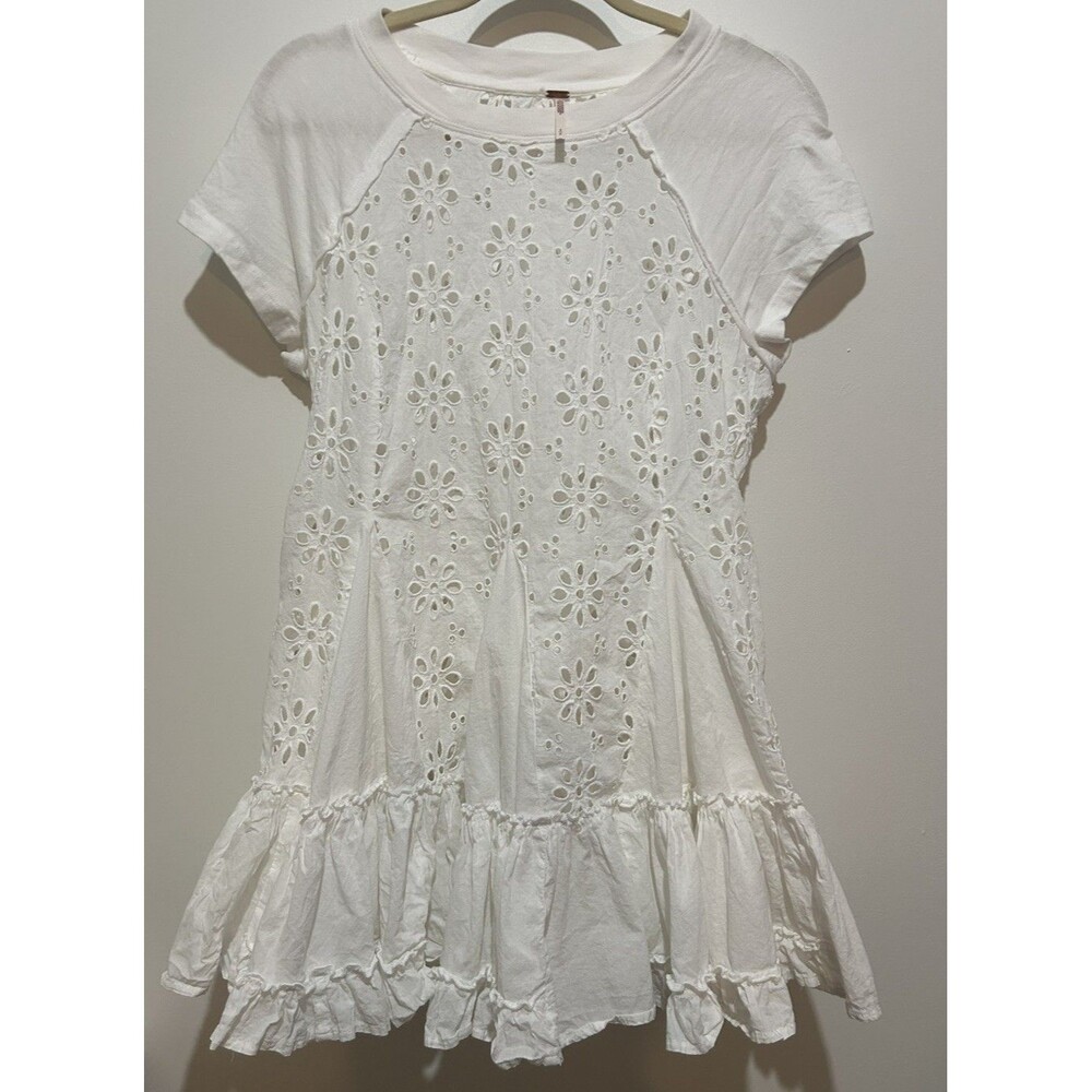 Free People Sadler White Eyelet Boho Shift Dress Size S Women’s Mini